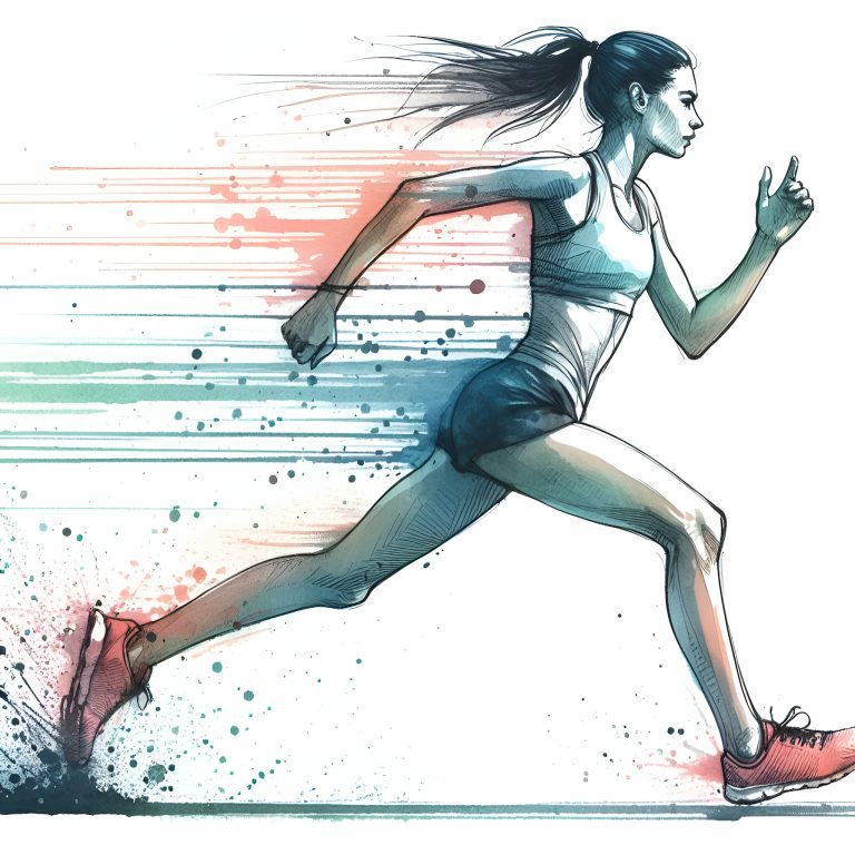 Running athlete polygonal watercolor ilustration on white background