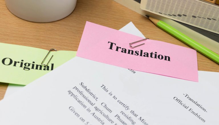 translation paper on wooden table