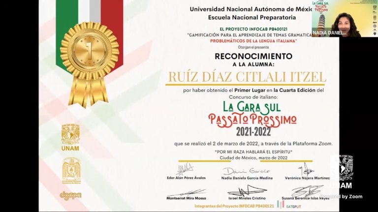 Estudiante de Bachillerato gana la IV edición del concurso La gara sul passato prossimo