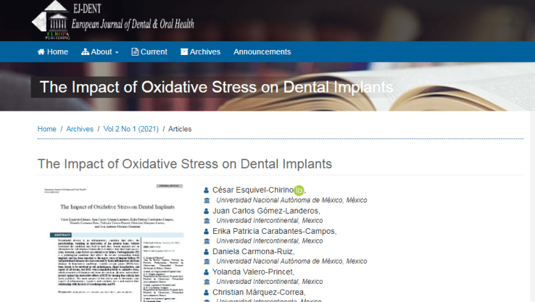 Facultad de Odontología publica artículo para el European Journal of Dental & Oral Health